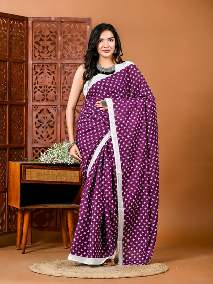 Twilight Tapestry Cotton Saree with Matching Blouse