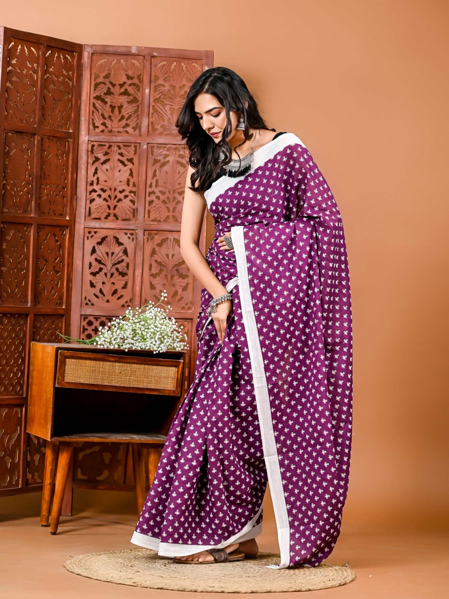 Twilight Tapestry Cotton Saree with Matching Blouse