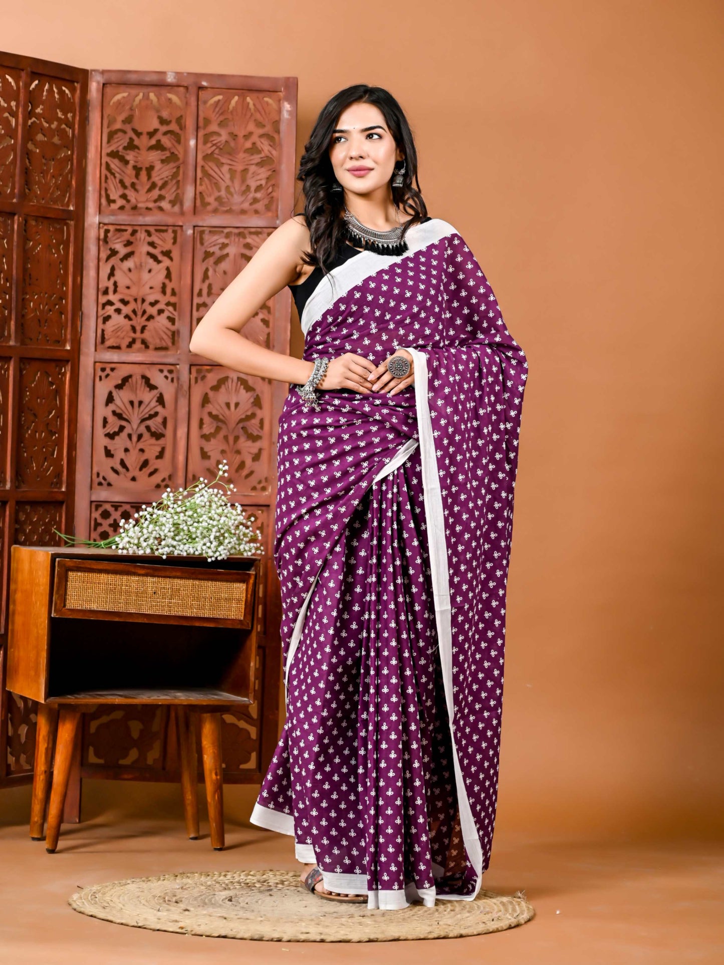 Twilight Tapestry Cotton Saree with Matching Blouse