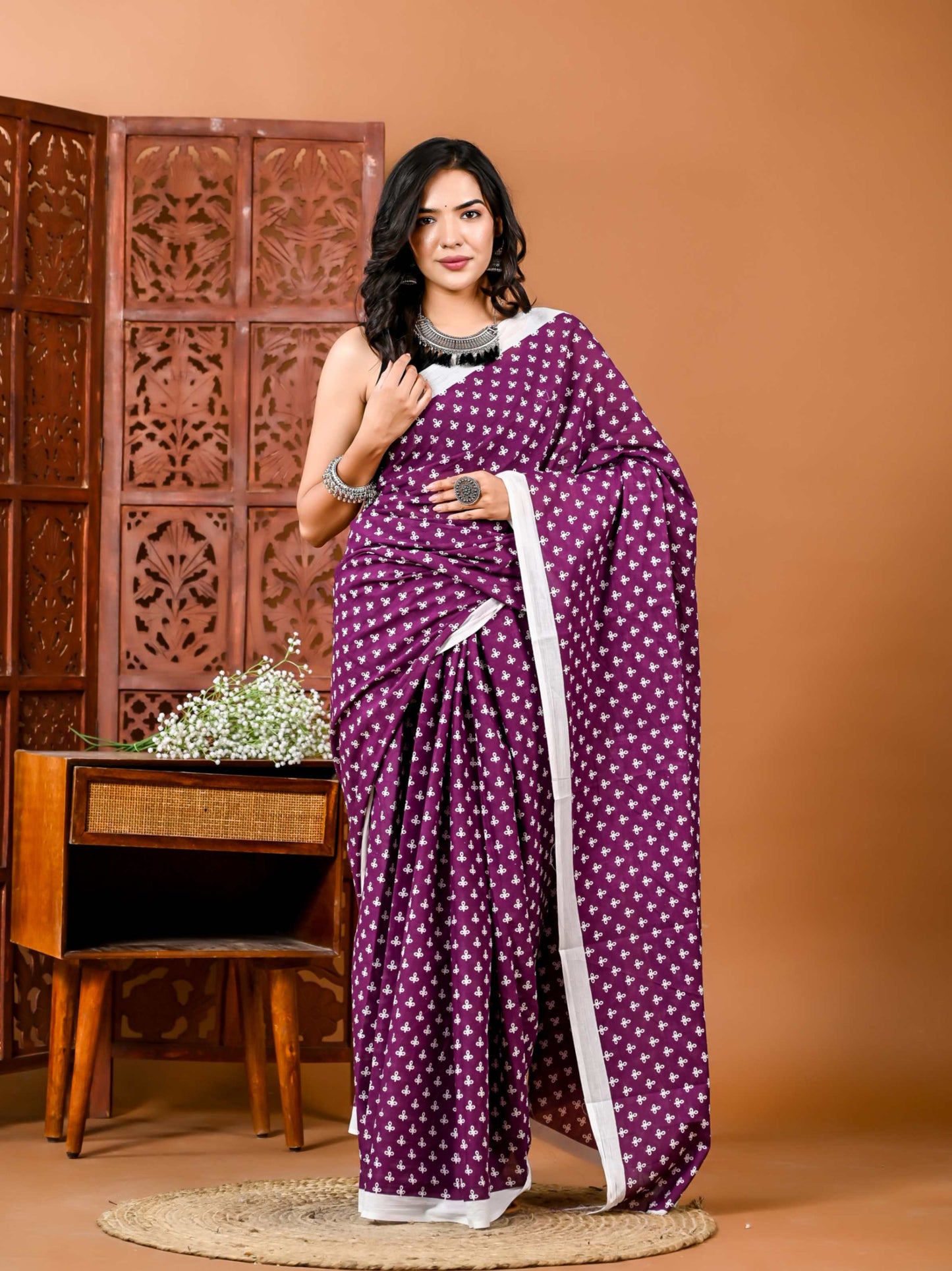 Twilight Tapestry Cotton Saree with Matching Blouse