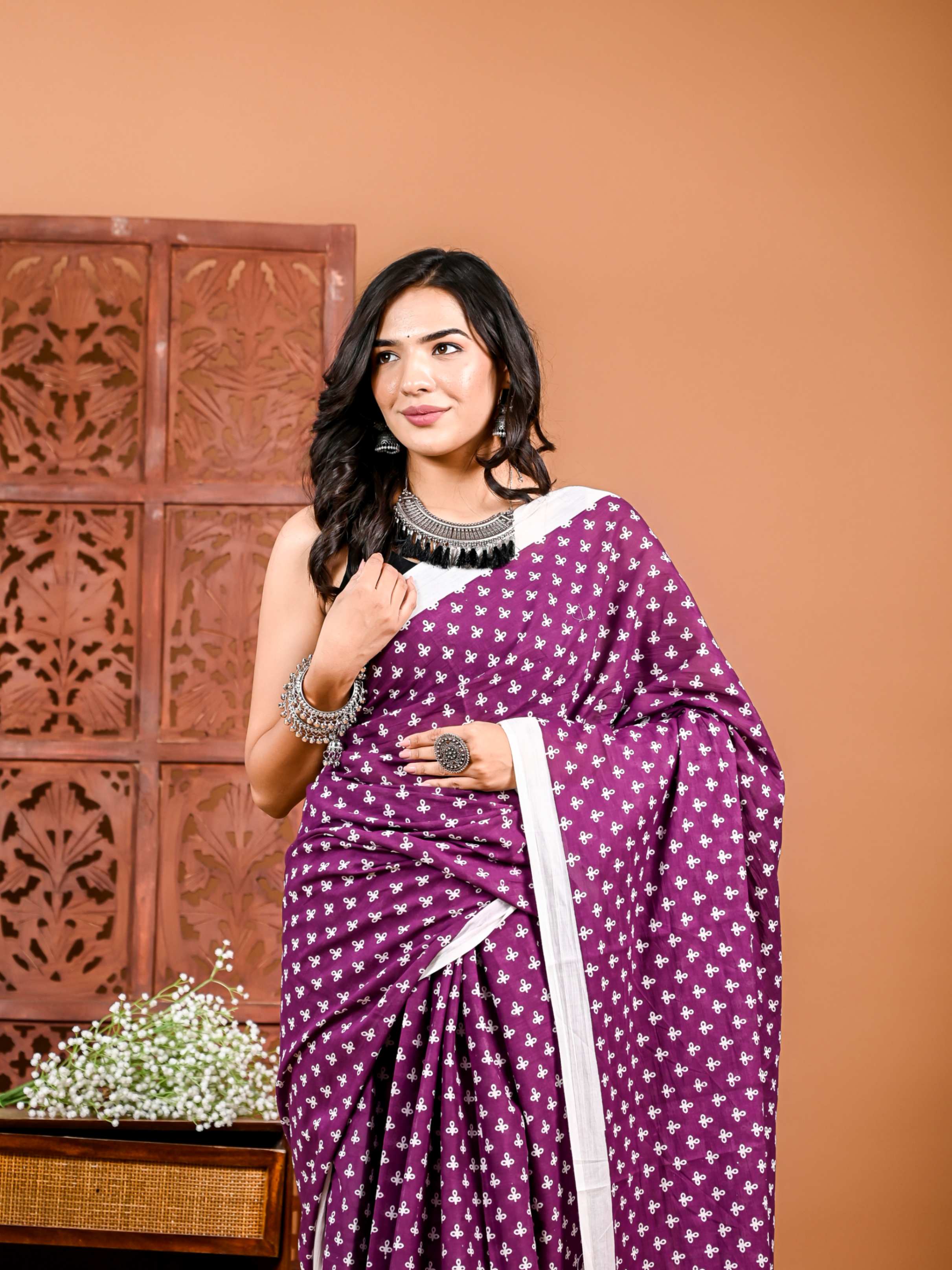 Twilight Tapestry Cotton Saree with Matching Blouse