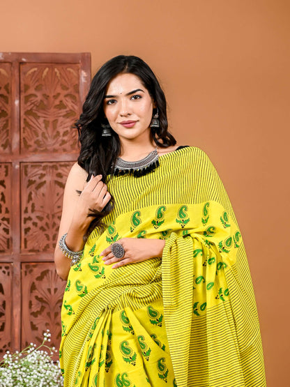 Sunshine Meadow Floral Cotton Saree with Matching Blouse