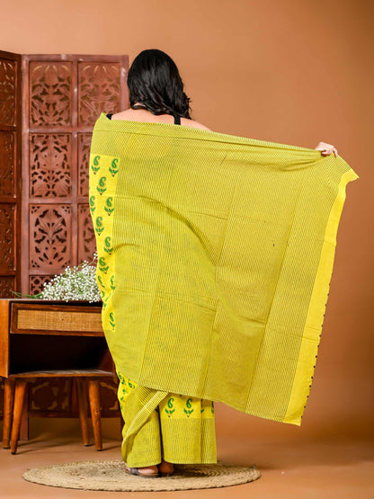 Sunshine Meadow Floral Cotton Saree with Matching Blouse