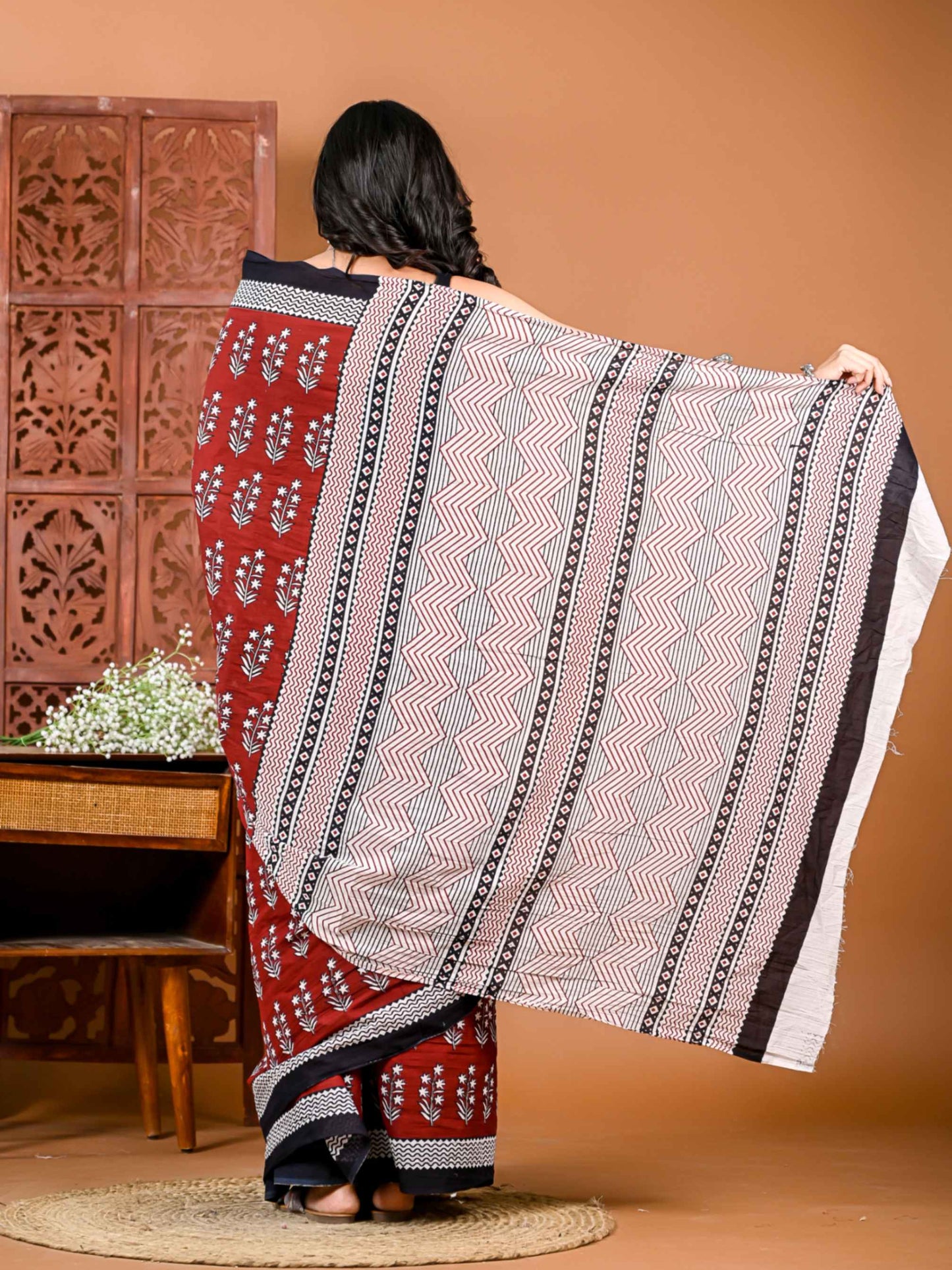 Maroon Meadow Cotton Saree with Matching Blouse